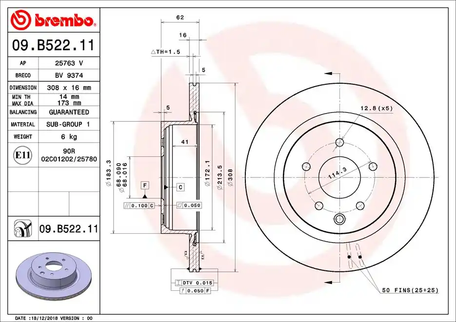 Cena producenta | Tarcza hamulcowa BREMBO 09.B522.11