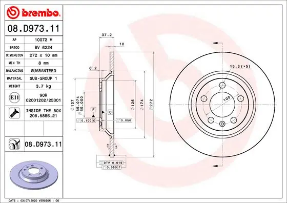 Tarcza hamulcowa BREMBO 08.D973.11 | Kupuj bezpiecznie