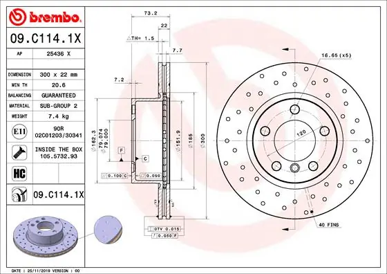 Tarcza hamulcowa BREMBO 09.C114.1X - Najwyższa jakość
