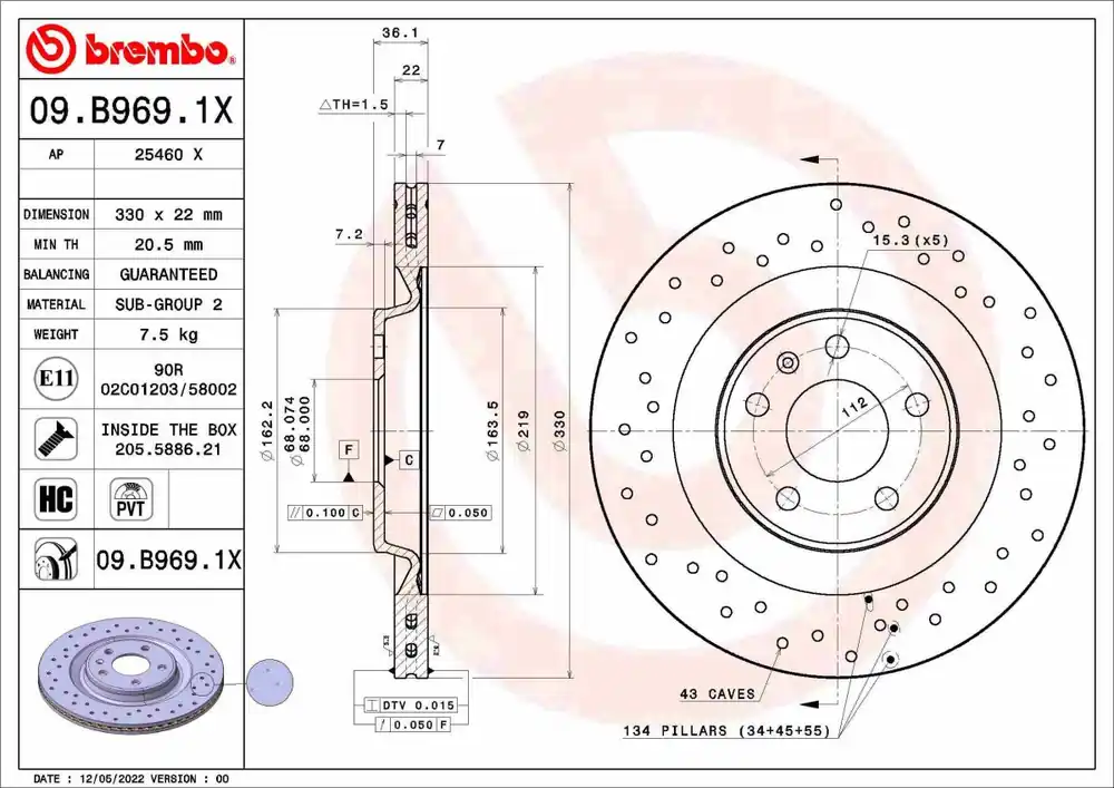 Tarcza hamulcowa BREMBO 09.B969.1X - Produkt wysokiej jakości