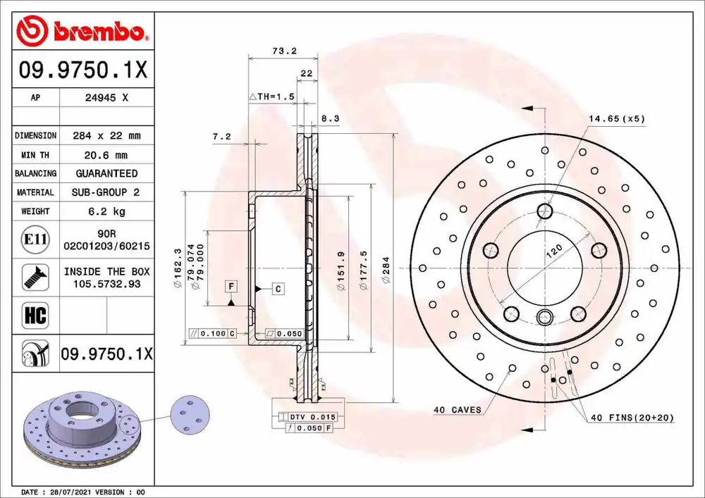 Na zamówienie | Tarcza hamulcowa BREMBO 09.9750.1X