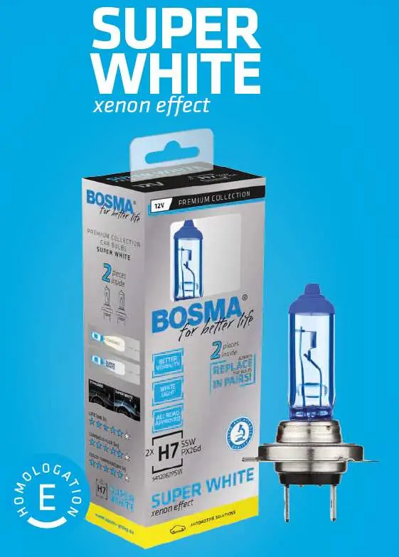 ŻAR.HAL.SUPER WHITE H7 2SZT. BOSMA - Na stanie