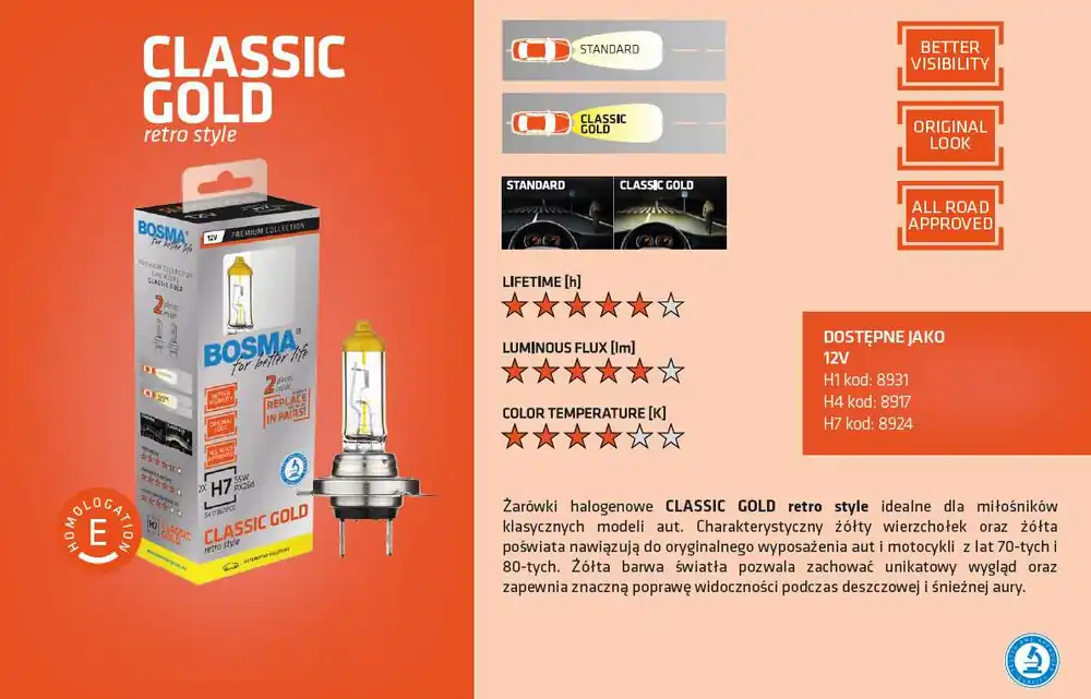 ŻAR.HAL.CLASSIC GOLD H4 2SZT. BOSMA | Najwyższa jakość